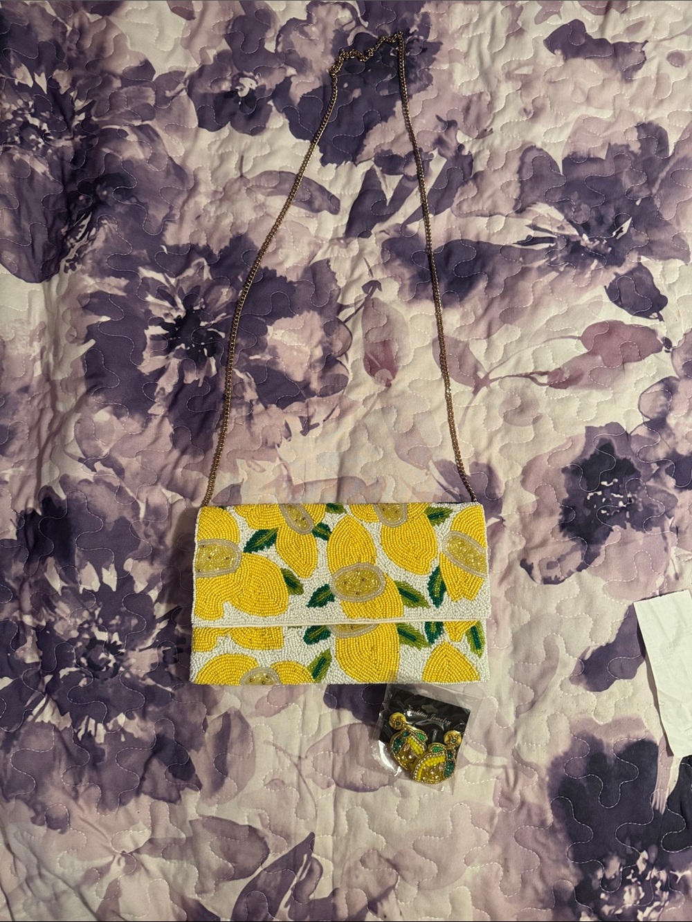 Antik Kraft Yellow Lemon Beaded Wristlet Clutch